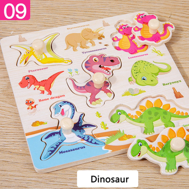 Wooden Dinosaur Themed Puzzle Board With Knobs